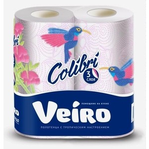 фото Бумажные полотенца veiro colibri белые 3 слоя 2 рулона