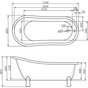 Акриловая ванна BelBagno 170x80 без ножек (BB04)