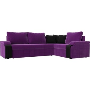 фото Диван угловой мебелико николь микровельвет фиолетовый/черный правый угол