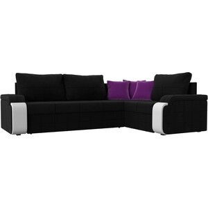 фото Диван угловой мебелико николь микровельвет черный/фиолетовый правый угол