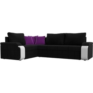 фото Диван угловой мебелико николь микровельвет черный/фиолетовый левый угол