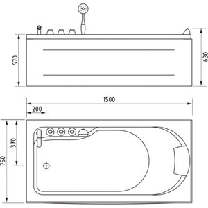 Акриловая ванна Gemy 150x75 с гидромассажем (G9006-1.5 B L)