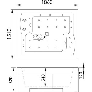 Акриловая ванна Gemy 185х150 с гидромассажем (G9052 II K L)