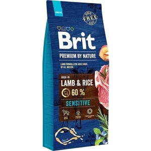 фото Сухой корм brit premium by nature sensitive hight in lamb & rice с ягненком и рисом для собак с чувствительным пищеварением 15кг (526642)