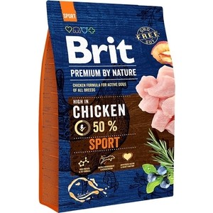 фото Сухой корм brit premium by nature sport hight in chicken с курицей для активных собак всех пород 3кг (526666)