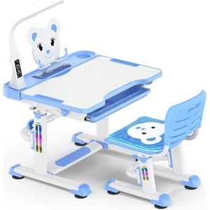фото Комплект мебели (столик + стульчик) mealux bd-04 teddy blue с лампой столешница белая/пластик синий
