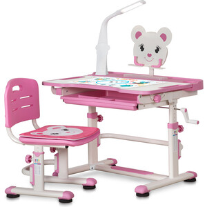 фото Комплект мебели (столик + стульчик) mealux evo bd-04 xl teddy wp+led pink с лампой столешница белая/пластик розовый