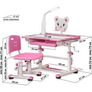 фото Комплект мебели (столик + стульчик) mealux evo bd-04 xl teddy wp+led pink с лампой столешница белая/пластик розовый