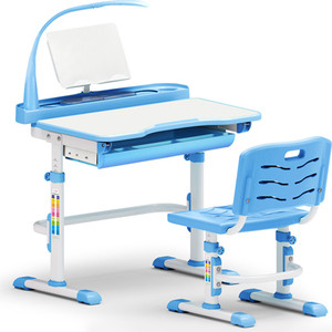 фото Комплект мебели (столик + стульчик + лампа) mealux evo-18 bl столешница белая/пластик голубой