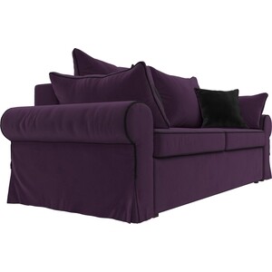 Диван прямой АртМебель Элис велюр фиолетовый с черными подушками