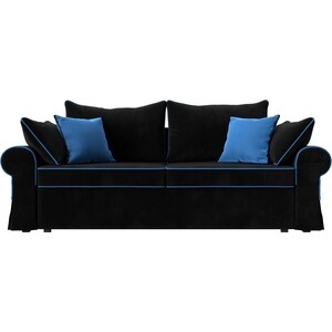 фото Диван прямой артмебель элис велюр черный с голубыми подушками