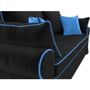 фото Диван прямой артмебель элис велюр черный с голубыми подушками