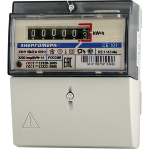 Счетчик электрической энергии Энергомера СЕ101 R5.1 145 М6 1ф 5-60А 230В 1 класс точности 1 тариф механическое табло на рейку и в щит (101001003011067) Счетчик электрической энергии Энергомера СЕ101 R5.1 145 М6 1ф 5-60А 230В 1 класс точности 1 тариф механическое табло на рейку и в щит (101001003011067)