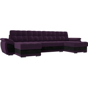 Диван П-образный АртМебель Нэстор велюр фиолетовый вставка черная диван артмебель честер велюр фиолетовый вставка черная п образный