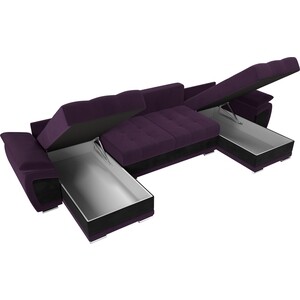 Диван П-образный АртМебель Нэстор велюр фиолетовый вставка черная