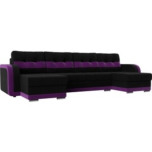 фото Диван лига диванов марсель велюр черный/фиолетовый п-образный