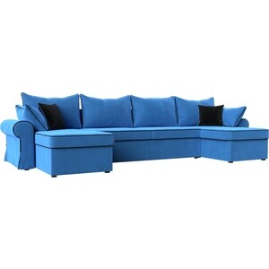 фото Диван лига диванов элис велюр голубой с черными подушками п- образный