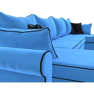 Диван Лига Диванов Элис велюр голубой с черными подушками П- образный