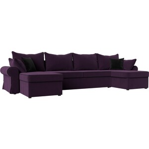 фото Диван лига диванов элис велюр фиолетовый с черными подушками п- образный