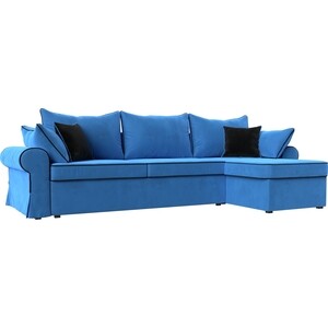 фото Диван угловой лига диванов элис велюр голубой с черными подушками правый угол