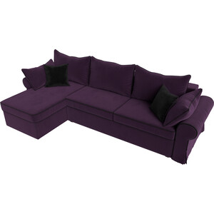 Диван угловой Лига Диванов Элис велюр фиолетовый с черными подушками левый угол