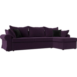 фото Диван угловой лига диванов элис велюр фиолетовый с черными подушками правый угол