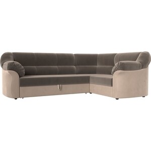 фото Угловой диван лига диванов карнелла велюр коричневый/бежевый правый угол