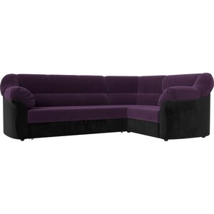 фото Угловой диван лига диванов карнелла велюр фиолетовый/черный правый угол