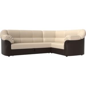 фото Угловой диван лига диванов карнелла экокожа бежевый/коричневый правый угол
