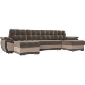 фото Диван п-образный лига диванов нэстор велюр коричневый вставка бежевая п-образный