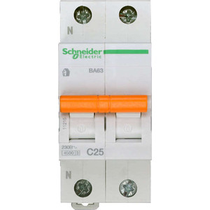 

Выключатель автоматический модульный Schneider Electric 2п (1P+N) C 25А 4.5кА BA63 Домовой (11215), 2п (1P+N) C 25А 4.5кА BA63 Домовой (11215)