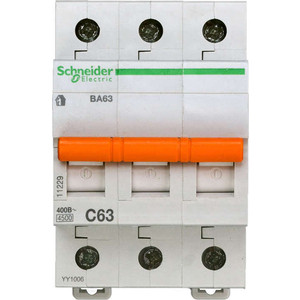 

Выключатель автоматический модульный Schneider Electric 3п C 63А 4.5кА ВА63 Домовой SchE 11229, 3п C 63А 4.5кА ВА63 Домовой SchE 11229