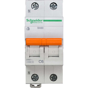 

Выключатель автоматический модульный Schneider Electric 2п (1P+N) C 6А 4.5кА BA63 Домовой SchE 11211, 2п (1P+N) C 6А 4.5кА BA63 Домовой SchE 11211