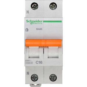 

Выключатель автоматический модульный Schneider Electric 2п (1P+N) C 16А 4.5кА BA63 Домовой SchE 11213, 2п (1P+N) C 16А 4.5кА BA63 Домовой SchE 11213