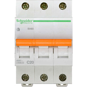 

Выключатель автоматический модульный Schneider Electric 3п C 20А 4.5кА BA63 Домовой SchE 11224, 3п C 20А 4.5кА BA63 Домовой SchE 11224