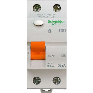 

Выключатель дифференциального тока (УЗО) Schneider Electric 2п 25А 300мА тип AC ВД63 Домовой SchE 11451, 2п 25А 300мА тип AC ВД63 Домовой SchE 11451