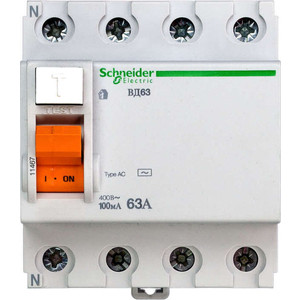 

Выключатель дифференциального тока (УЗО) Schneider Electric 4п 63А 100мА тип AC ВД63 Домовой SchE 11467, 4п 63А 100мА тип AC ВД63 Домовой SchE 11467