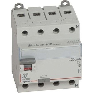 Выключатель дифференциального тока (УЗО) Legrand 4п 25А 300мА тип AC DX3 Leg 411722 Выключатель дифференциального тока (УЗО) Legrand 4п 25А 300мА тип AC DX3 Leg 411722