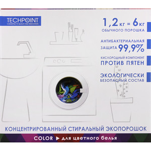 

Стиральный порошок Techpoint для цветного белья, концентрат 1,2 кг, 40 стирок, для цветного белья, концентрат 1,2 кг, 40 стирок