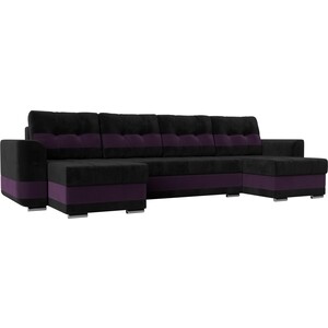 Диван АртМебель Честер велюр черный вставка фиолетовая П-образный диван артмебель честер велюр фиолетовый вставка черная п образный
