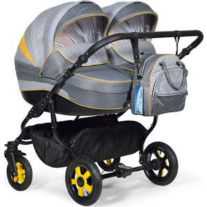 Коляска для двойни Indigo INDIGO DUO 18 44 (св.серый+т.серый+желтый)