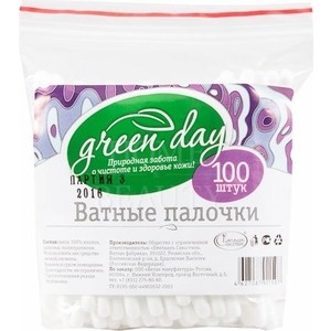 

Ватные палочки GREEN DAY 100 шт, в пакете, 100 шт, в пакете