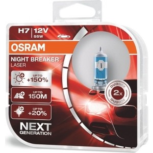 Галогенные лампы Osram H7 NIGHT BREAKER LASER, 12V, 55W, 2 шт, 64210NL-HCB - фото 1