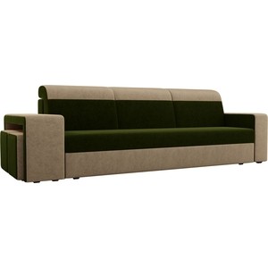Прямой диван с двумя пуфами Лига Диванов Мустанг вельвет зеленый/бежевый