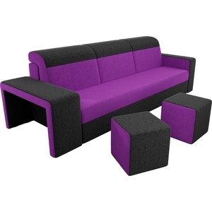 Прямой диван с двумя пуфами Лига Диванов Мустанг вельвет фиолетовый/черный