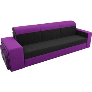 Прямой диван с двумя пуфами Лига Диванов Мустанг вельвет черный/фиолетовый