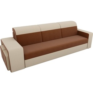 Прямой диван с двумя пуфами Лига Диванов Мустанг рогожка коричневый/бежевый