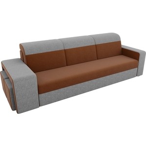 Прямой диван с двумя пуфами Лига Диванов Мустанг рогожка коричневый/серый