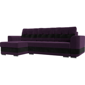 фото Диван угловой лига диванов честер велюр фиолетовый вставка черная левый угол.