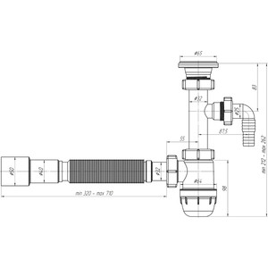 Сифон для раковины АНИ пласт Юнг 1 1/4х32 с отводом для стиральной машины, c гибкой трубой 32х40/50 (BM1316)